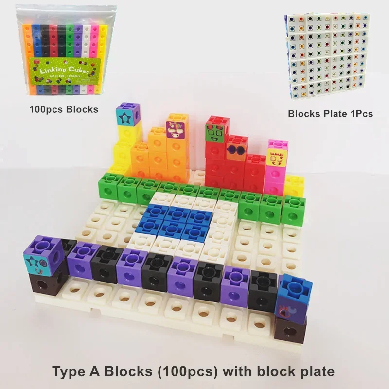 100pcs Connected Cube Toys For Mathematical Counting Plastic Counting Blocks Colored Mathematical Cubes Home School Preschool