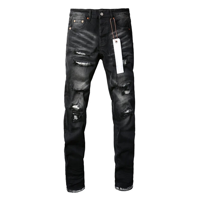 Jeans strappati skinny elasticizzati effetto consumato con fori distrutti neri da uomo High Street