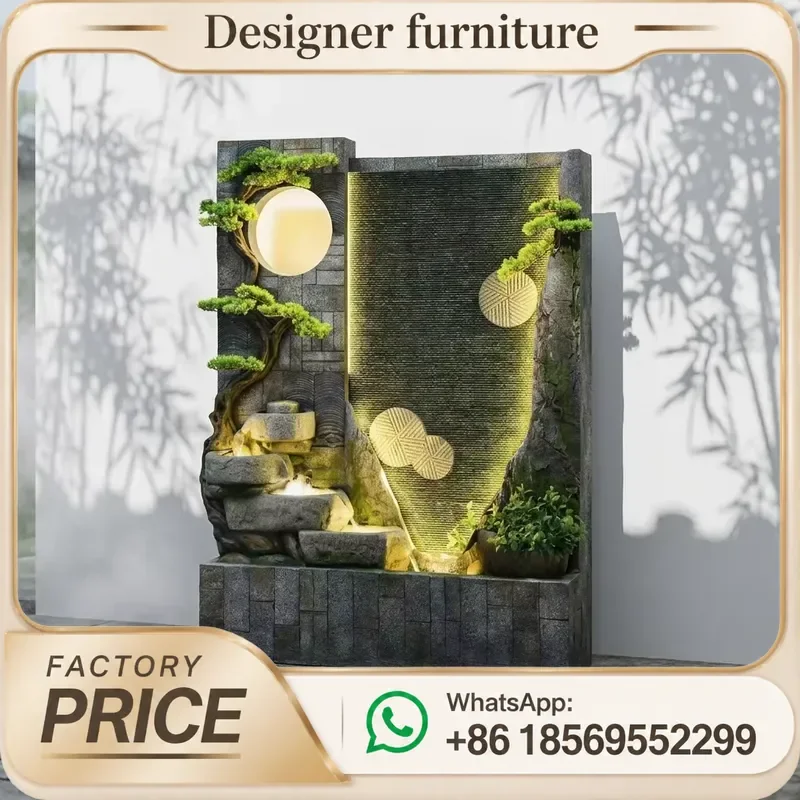 Resin Painted Finish Water Curtain Wall Flowing Water Entrance Screen Rockery Fountain Outdoor Garden Landscaping Fish Pond
