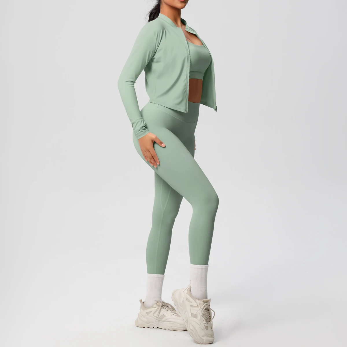 3 stücke Sportswear Yoga Set Gym Sport Bh Zipper Jacke Leggings Kleidung Sportswear Yoga Anzüge Für Frauen Fitness Set Trainingsanzug – Detail 19