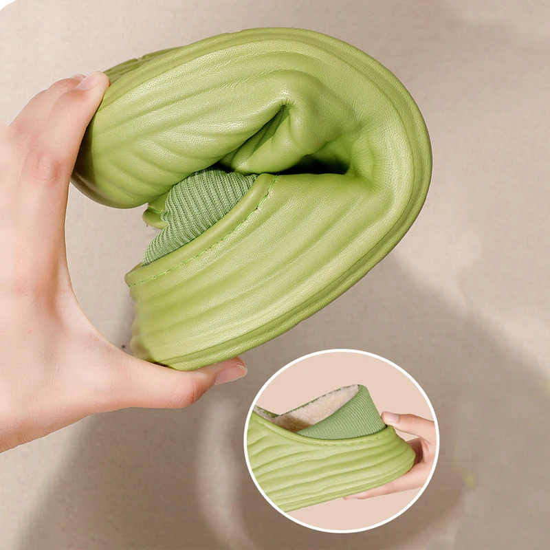 Warme Plüsch-Wasserdichte EVA-Hausschuhe für Damen, Winter Weiche Dicke Sohle Rutschfeste Hausschuhe, Flauschige Paar-Slipper – Detail 7
