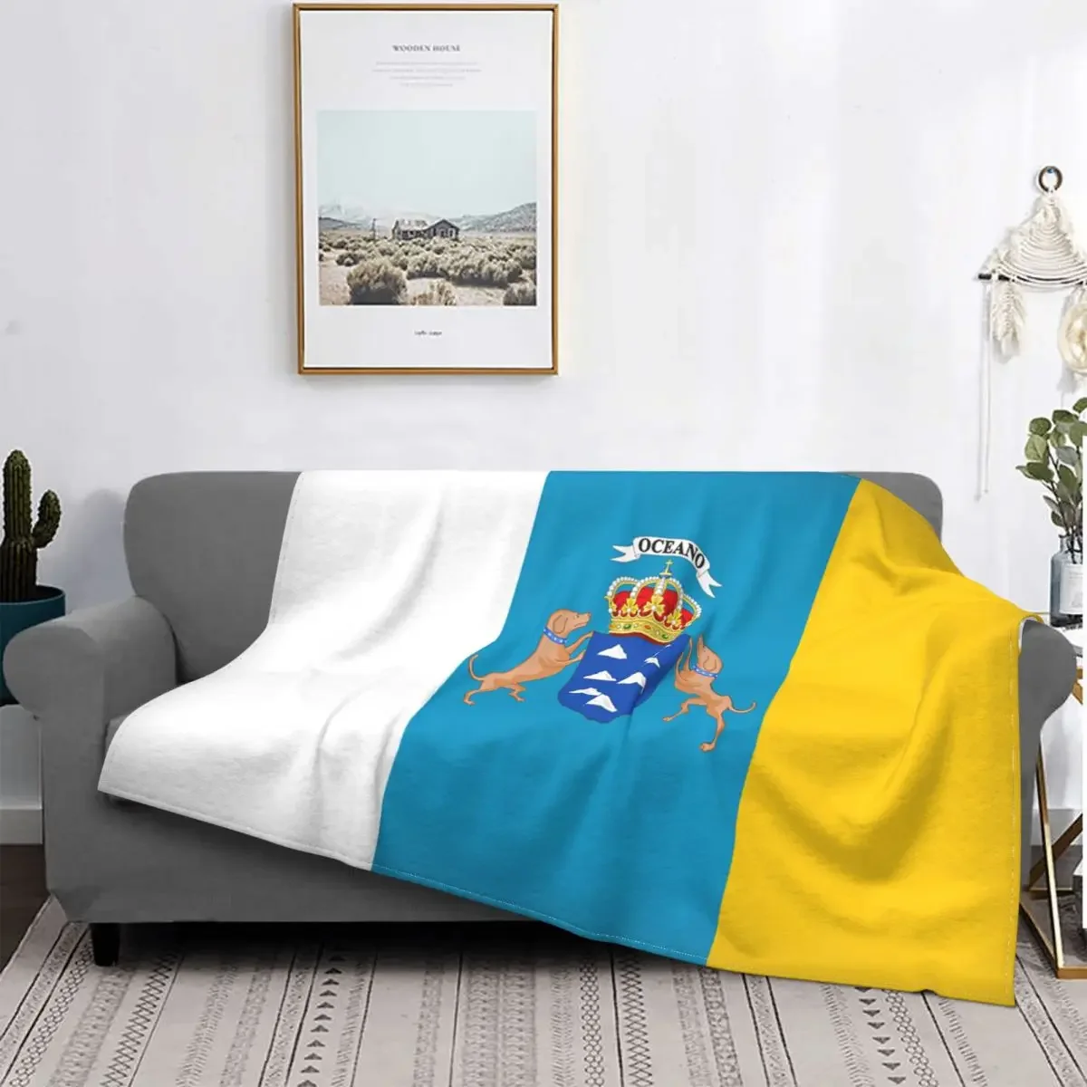 Spain Flag Oceano Canary Islands Blankets Fleece Decoration National Breathable Warm Throw Blanket for Home Car Bedspreads