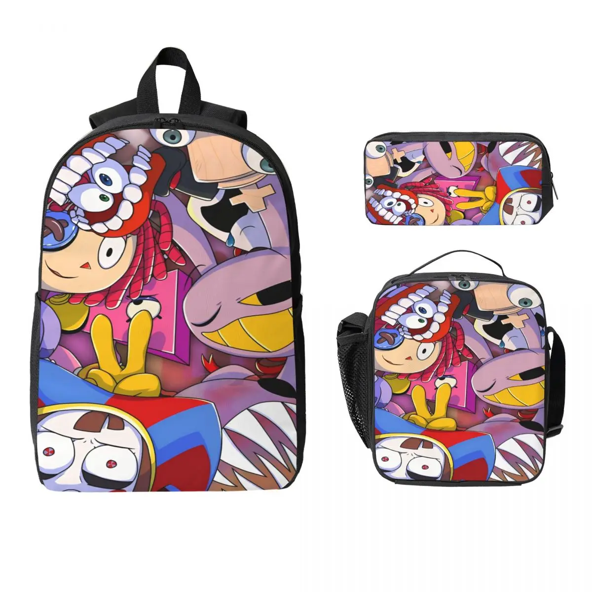 The Amazing Digital Circus Kids กระเป๋าเป้สะพายหลังกล่องอาหารกลางวันกล่องดินสอสำหรับชายหญิงอนุบาลกระเป๋าเป้สะพายหลังกระเป๋านักเรียนกระเป๋าหนังสือชุด