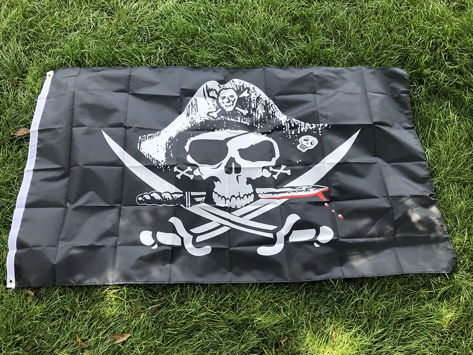 SKY FLAG 90X150cm Jolly Roger Skull Cross Bones Pirate Dead Mans Chest Flag hanging polyester banner For Decoration