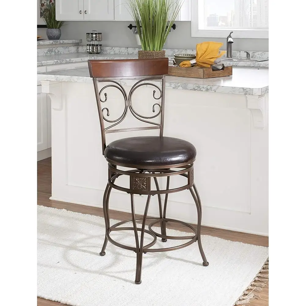 Oversized Backrest Swivel Counter Stool Metal Footrest Comfortable Cushioned Seat 360 Degree Rotation Wide Seat Strong