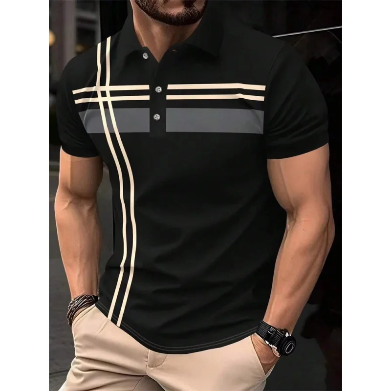 3D Printed Colorful Stripes Polo Shirt For Men Fashion Pattern Short Sleeves Tees Summer Casual Lapel Tops Oversized Polo Shirts
