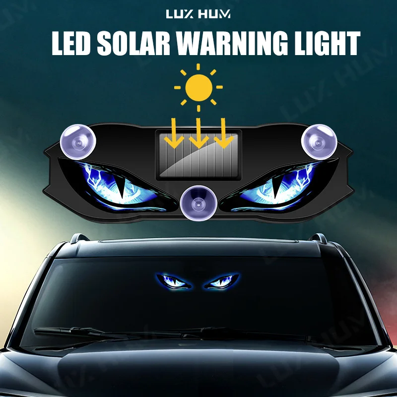 Solarbetriebene Auto-Fenster-LED-Leuchte Vibrationsaktiviert Automatisch Ein/Aus Teufelsauge Solaraufladung Typ-C Wiederaufladbare Warnleuchte