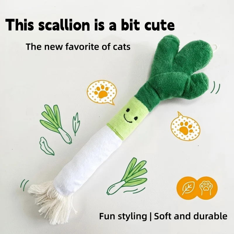 Brinquedos de pelúcia com som de sino para animais de estimação, duráveis, resistentes a mordidas, design de cebolinha, para limpeza dos dentes, brinquedo interativo para filhotes de cachorro e gato