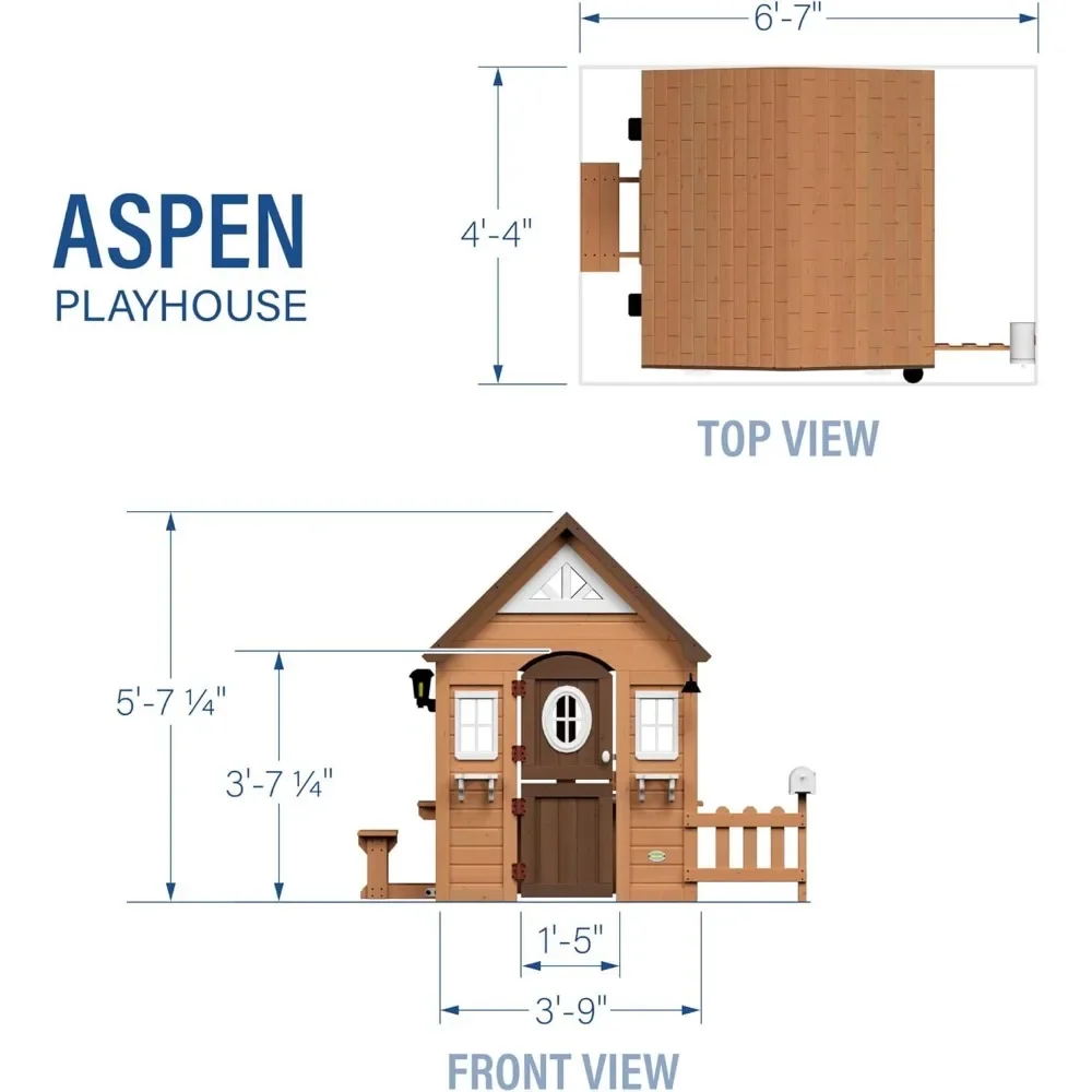 All Cedar Playhouse, Flower Pot Holders, Stove, Sink, Plastic Food, Doorbell, Mailbox, Outdoor Light Attached Picnic Bench