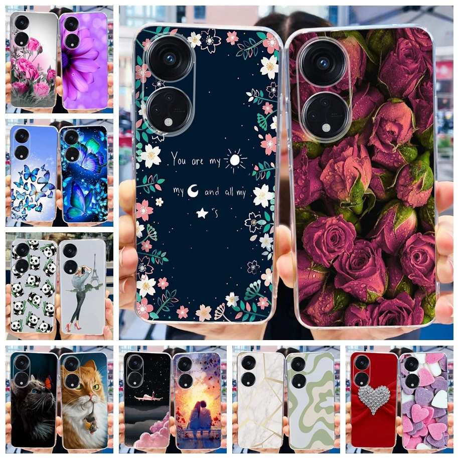 For Case OPPO Reno 8T Cover 2023 Fashion Flower Transparent TPU Soft Phone Cases For OPPO Reno8 T 4G CPH2481 Funda Reno8T Bumper