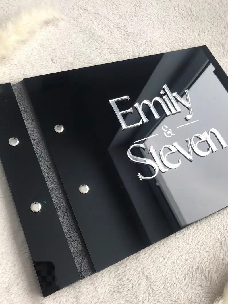 Black Acrylic Wedding Guestbook, Custom Party Guestbook, 3D Personalized Wedding Book, Events Signage, Birthday Sign Book A4