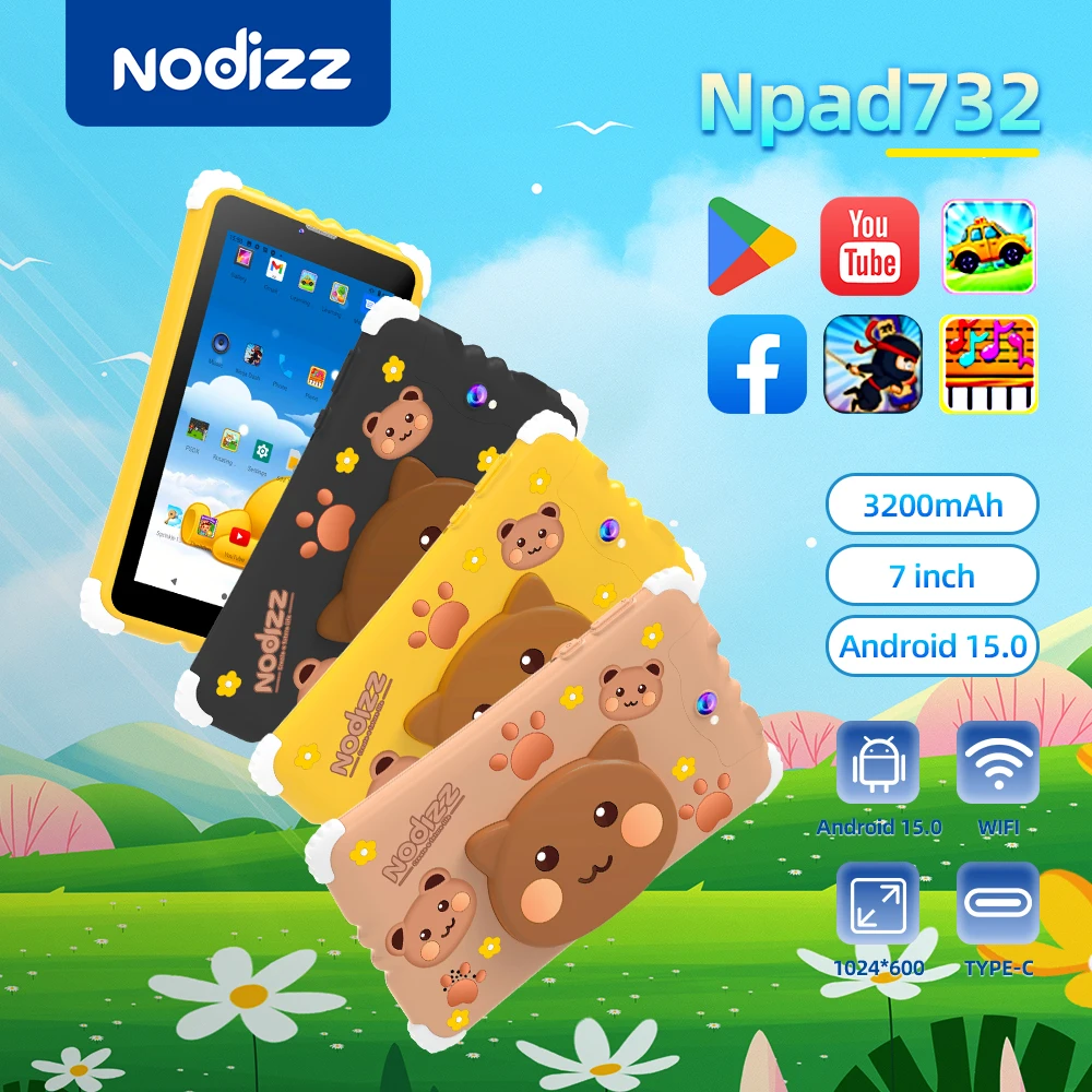 

New Npad732 SIM Card Kids Tablet 7inch Android 15 Tablets Quad Core 4GB+128GB ROM 3200mAh Dual Camera Bluetooth WiFi Tablet PC
