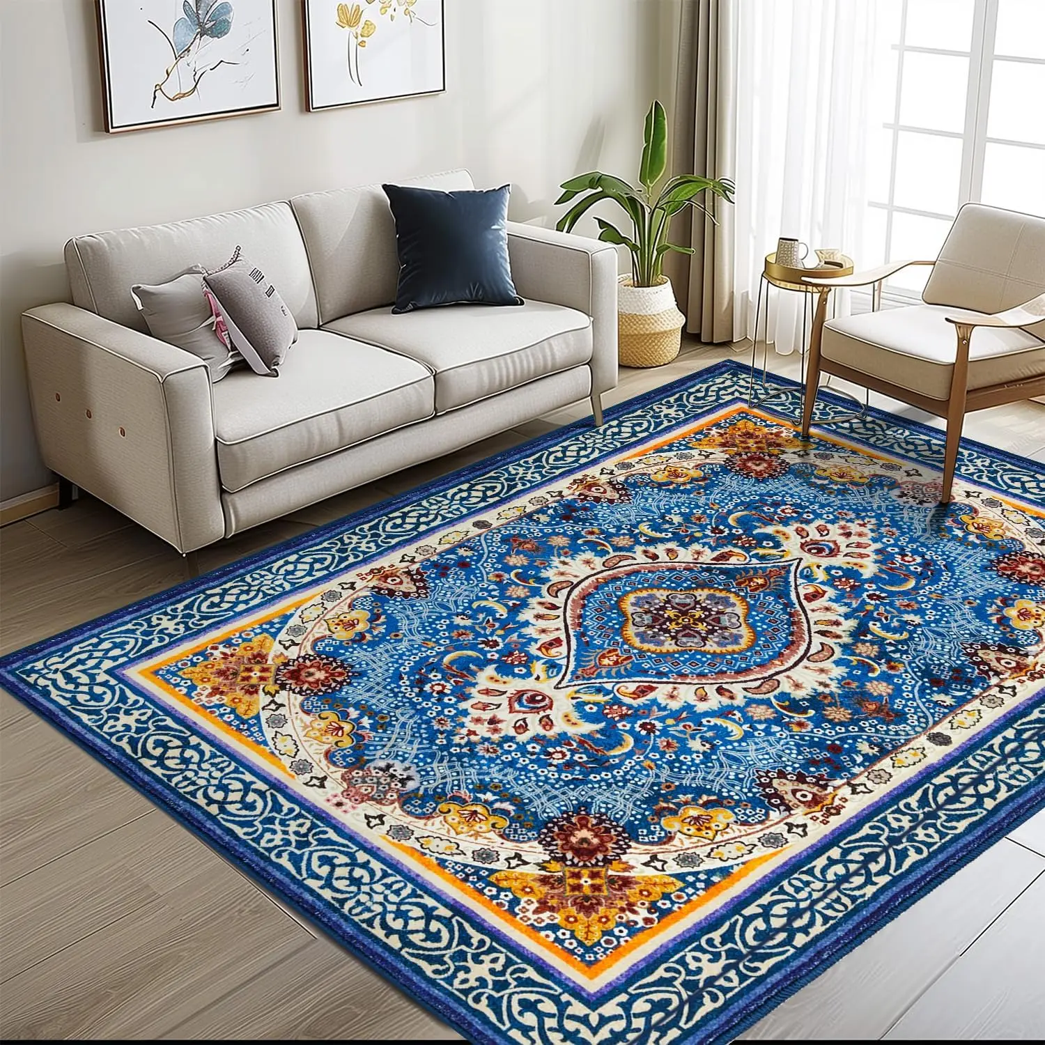 

VIKAMA Persian Exotic Ethnic Pattern Washed Quilt, Living Room Carpet, Home Bedroom Bedside Carpet, Home Decoration