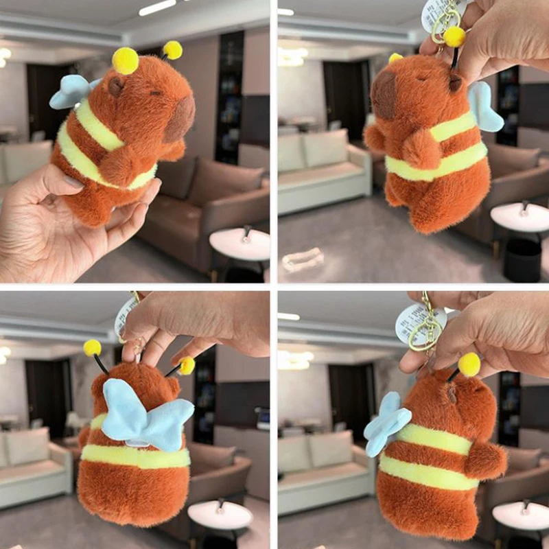 Cute Capibala Pulls Shakes Wings Bees Capybara Plush Toys Keychain Backpack Pendant Decoration