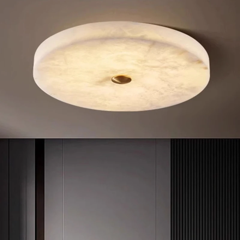Modern Simple LED Natural Marble Ceiling Lamp Living Room Bedroom Corridor Circular Ultra-thin All-copper Wall Lamp Indoor Decor
