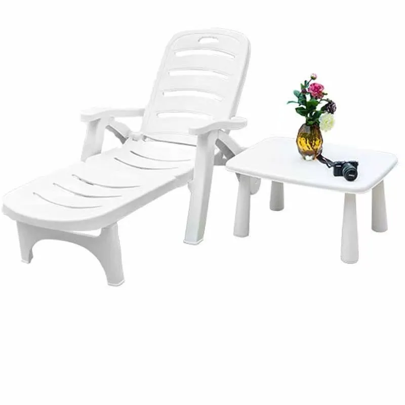 

White outdoor leisure beach chair Comfortable and durable plastic furniture, suitable for modern design of pools and beaches