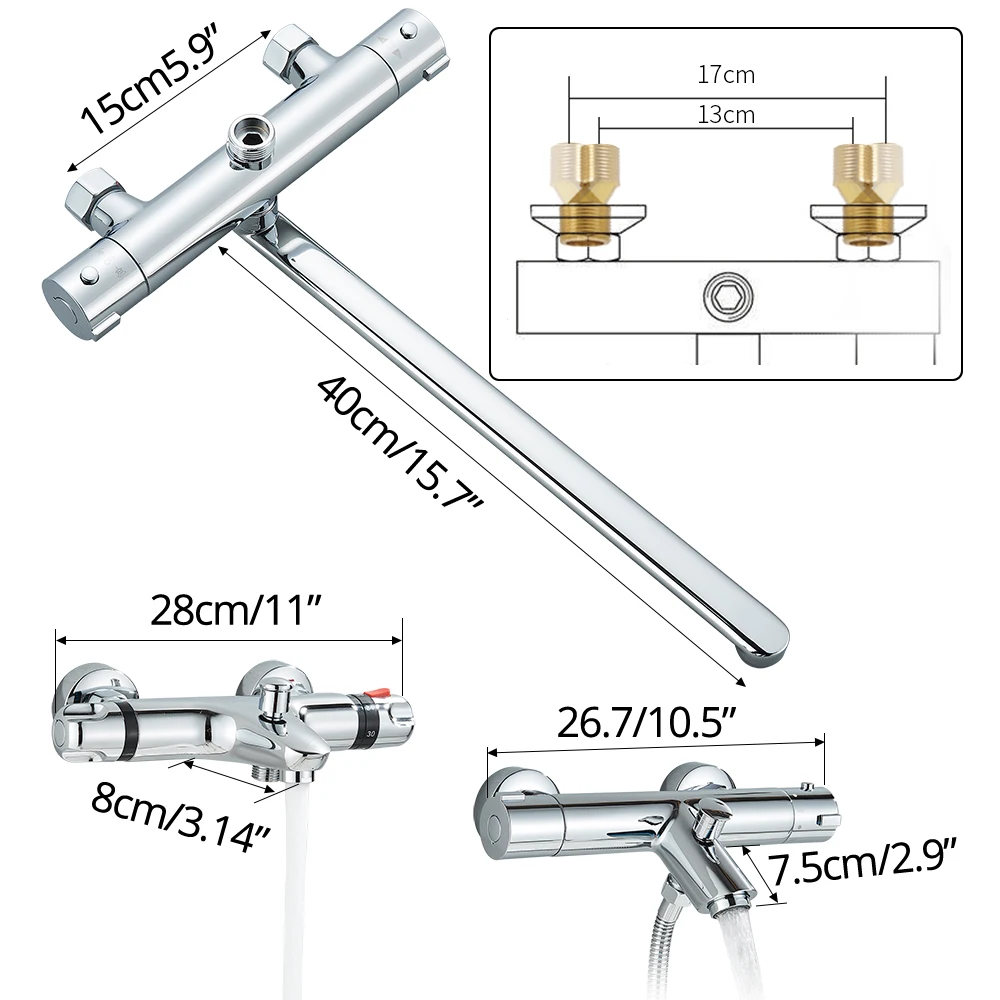 Thermostatic Shower Set Black/Chrome Brass Wall Mounted Bathroom Shower Thermostat Mixer Valve Handle Spray Bathroom Accessories