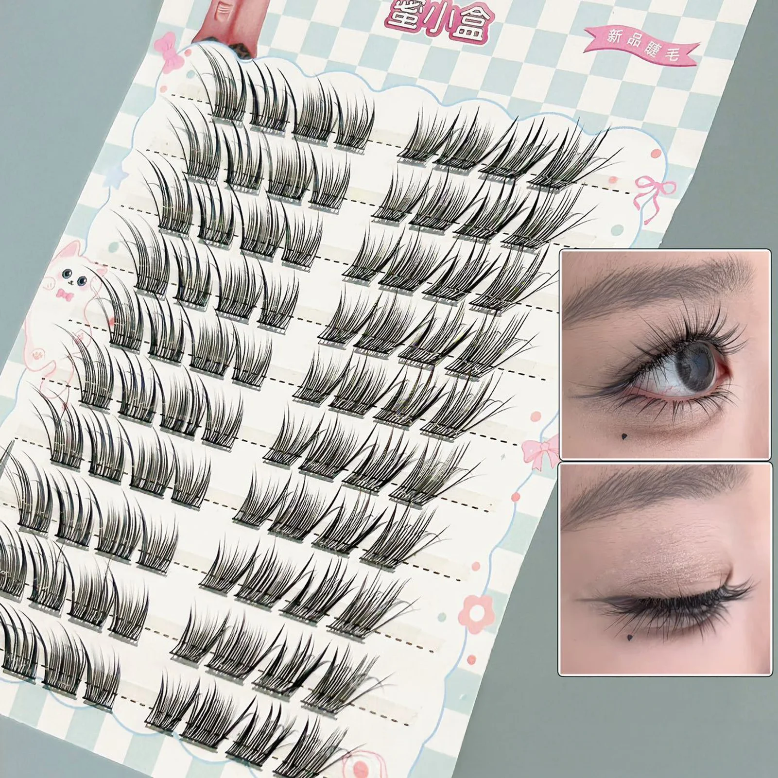 Fox-estilo natural cílios postiços extensões individual cluster cílios alados grosso enrolado diy diário cílios suprimentos preto