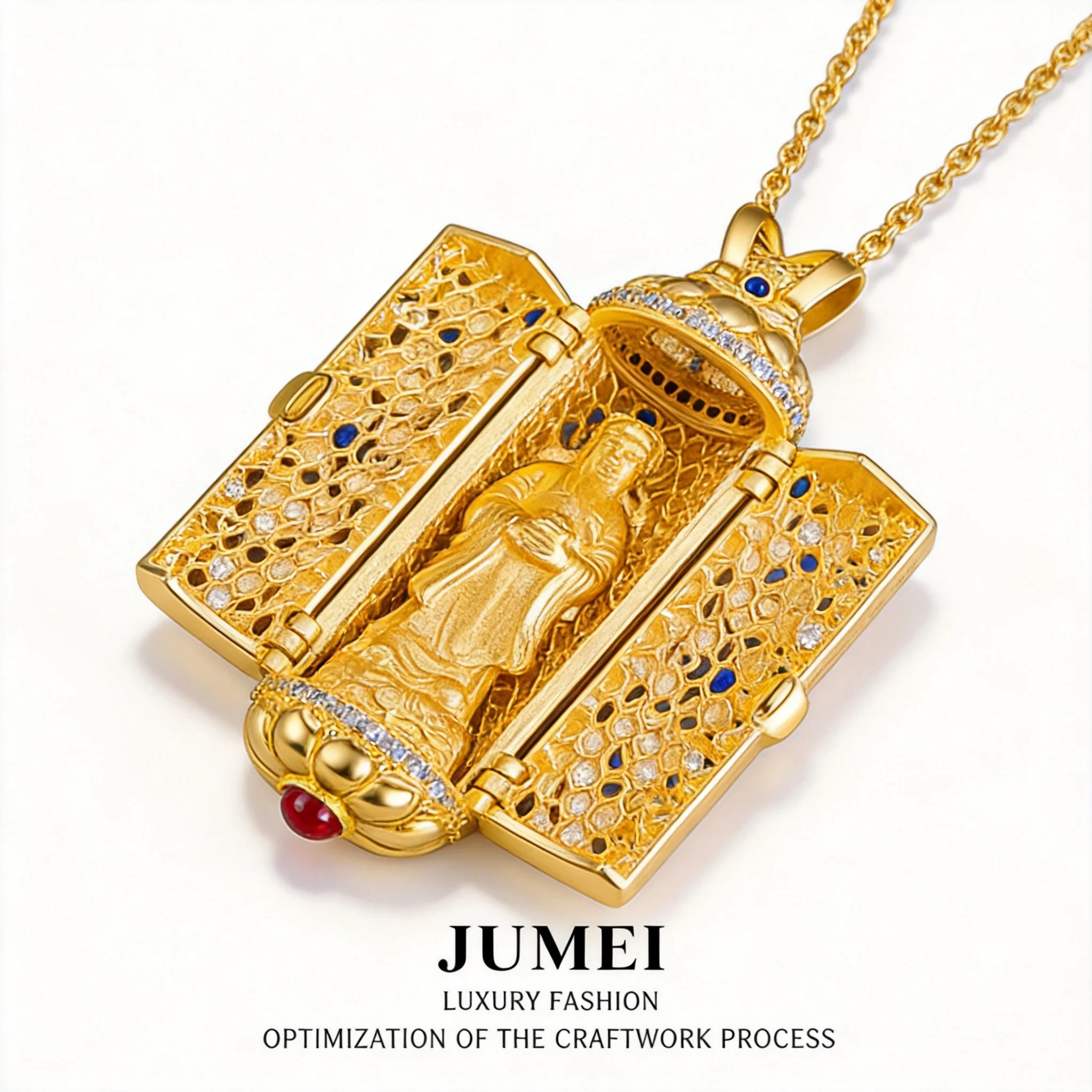 

Chinese Style Gold Plated Caishen God Of Wealth Pendant Inlaid Zircon Openable Locket Ancient Craft Lucky Fortune Blessing Jewel