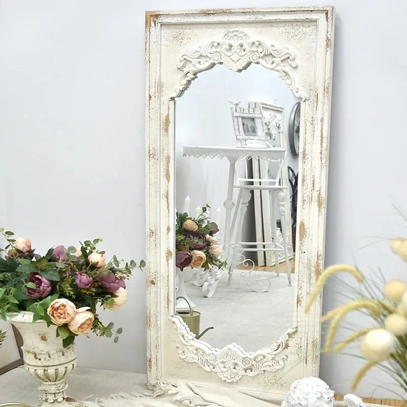 

Bathroom Mirror Vintage Design Art Wood Living Room Home Girls Makeup Length Creative Mirror Standing Lustro Home Decor Item