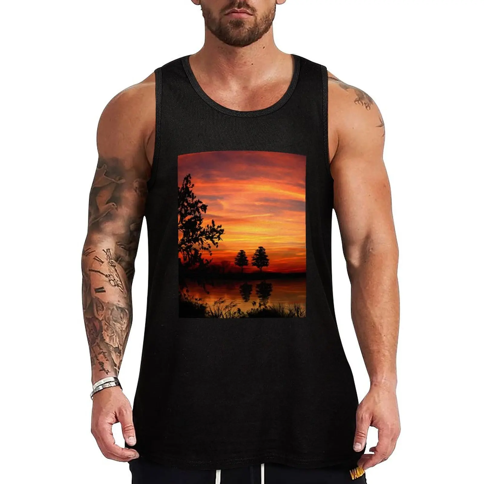 

Evening at the lake Tank Top vest men men gym T-shirt for fitness