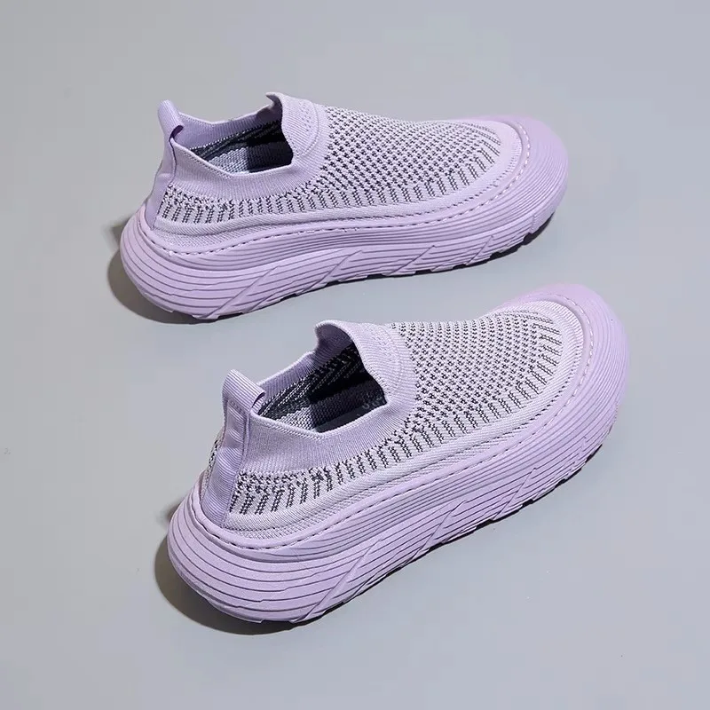 2024 Hot Sale Women's Shoes Slip-on Women's Vulcanize Shoes Fashion Mesh Ladies Casual Shoes New Round Head Versatile Sneakers