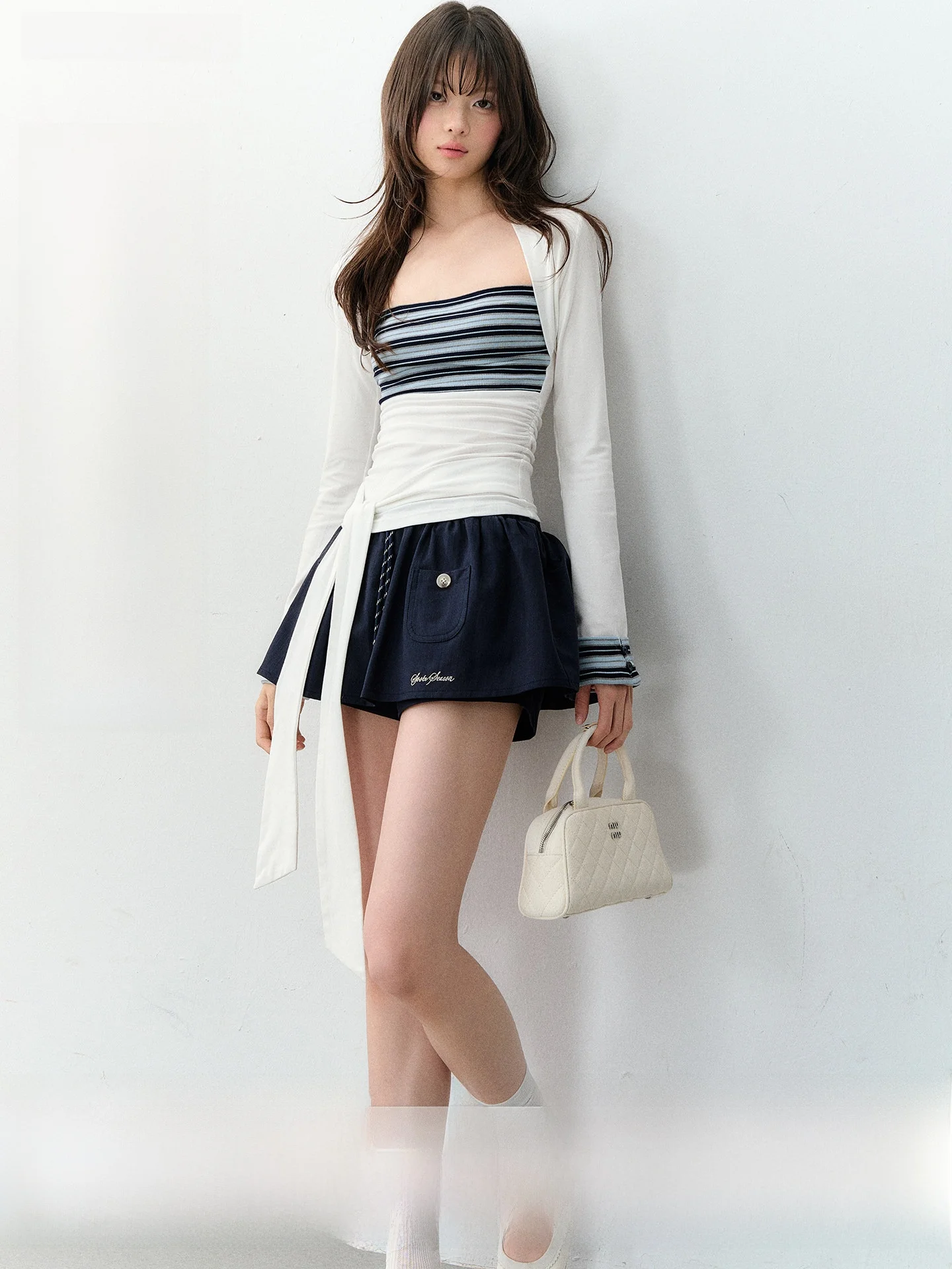 

Soote Season Original Korean Sle Girl's Color Blo Stripe Silk Elastic Knitted Slimming Top oulder Strap Knitwear