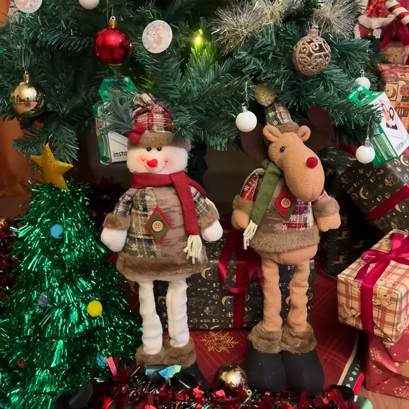 2025 متوفر في المخزون دمية كبيرة قابلة للتمدد لعيد الميلاد عرض داخلي سانتا كلوز ثلج الرنة دمية هدايا عيد الميلاد