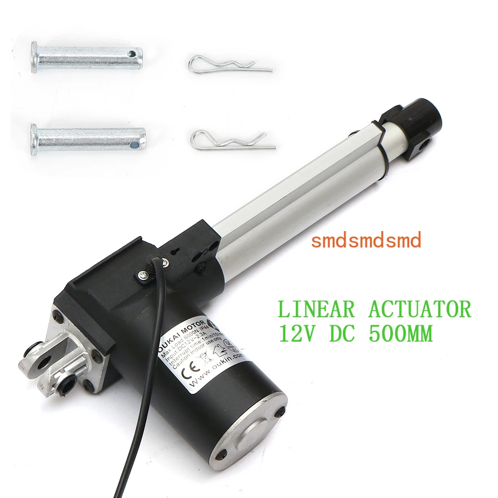 500mm Stroke Linear Actuator 6000N/1320lbs Pound Max Lift 12V Volt DC Motor 48db