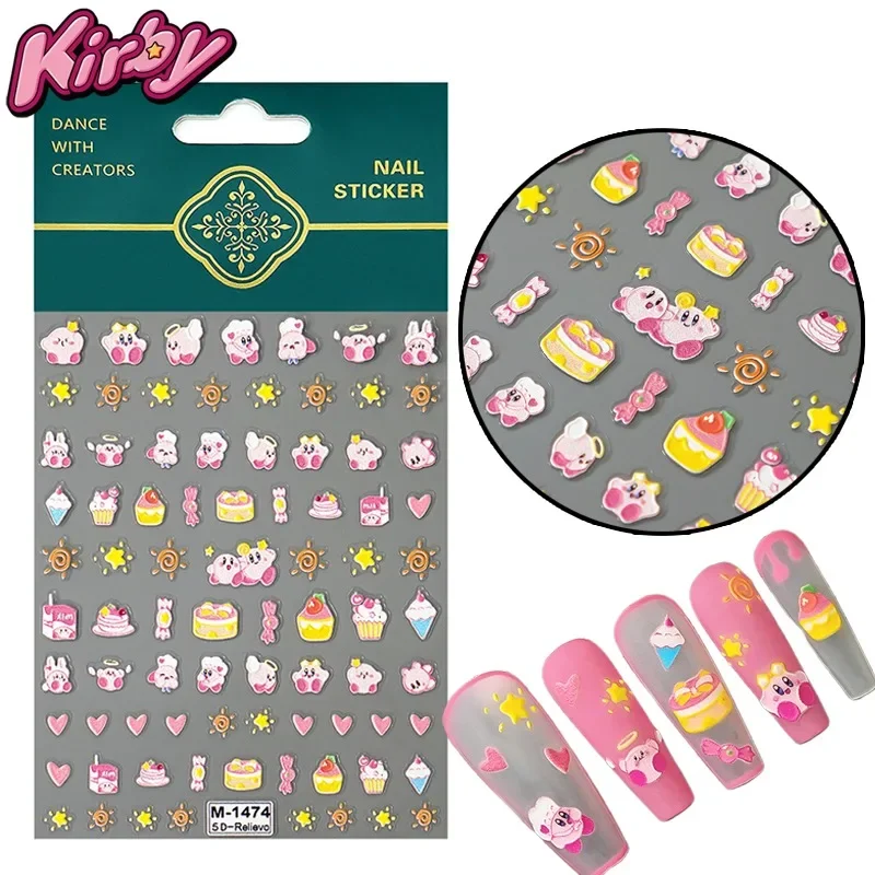 Anime Kirby 3D Nail Art Stickers Cartoon DIY Embossed Nail Patches Fingernail Cosmetic Accessories Nail Art Patches Material