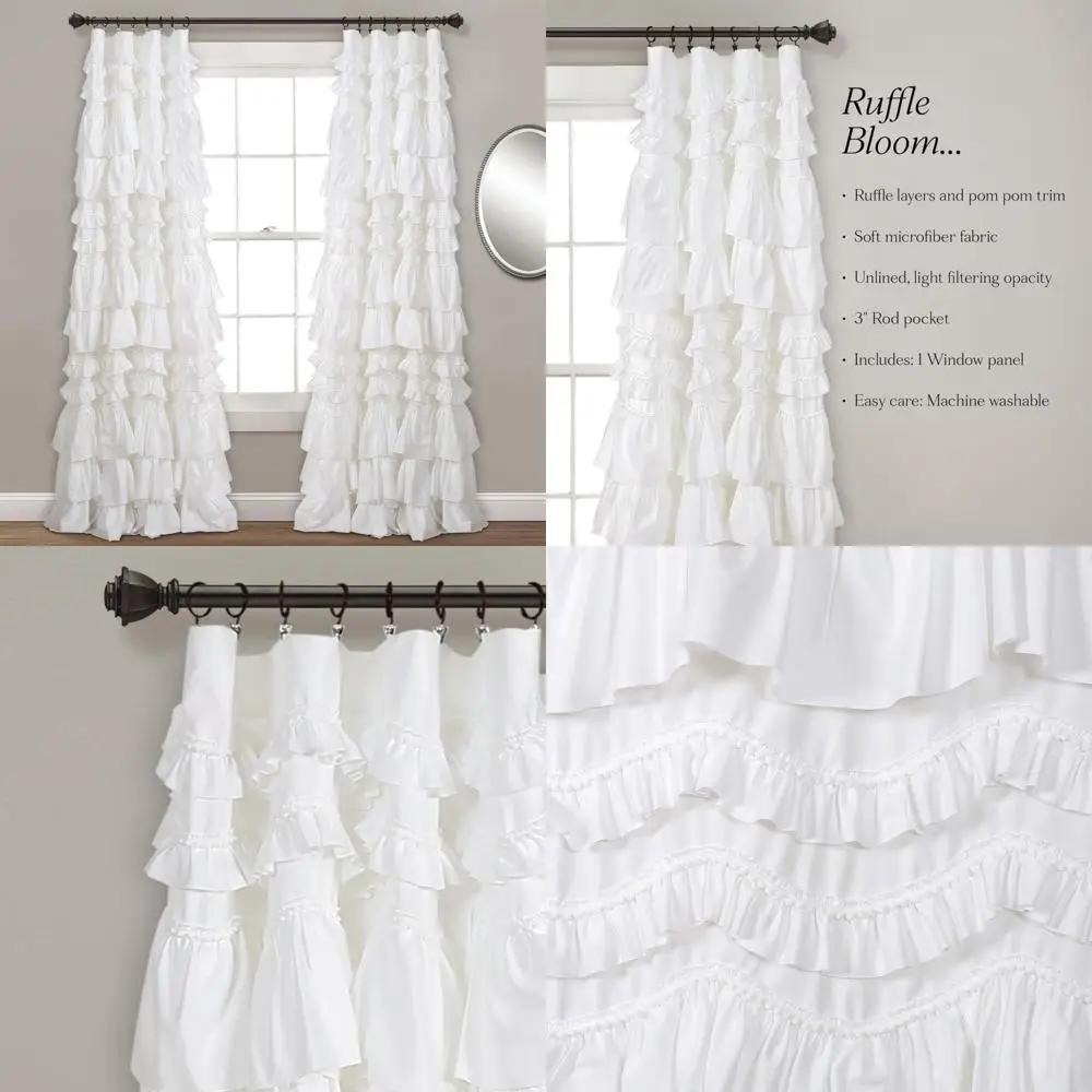 

Kemmy Light Filtering Window Curtain Panel Single 52" W x 84" L White - Drapes - Ruffled Curtains for Bedroom - White Curtains