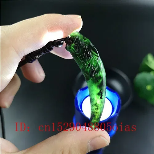 Naturalny czarny zielony chiński Jade naszyjnik z wisiorkiem z wilczym kłem akcesoria mody urok biżuteria rzeźbione Amulet prezenty dla mężczyzn jej