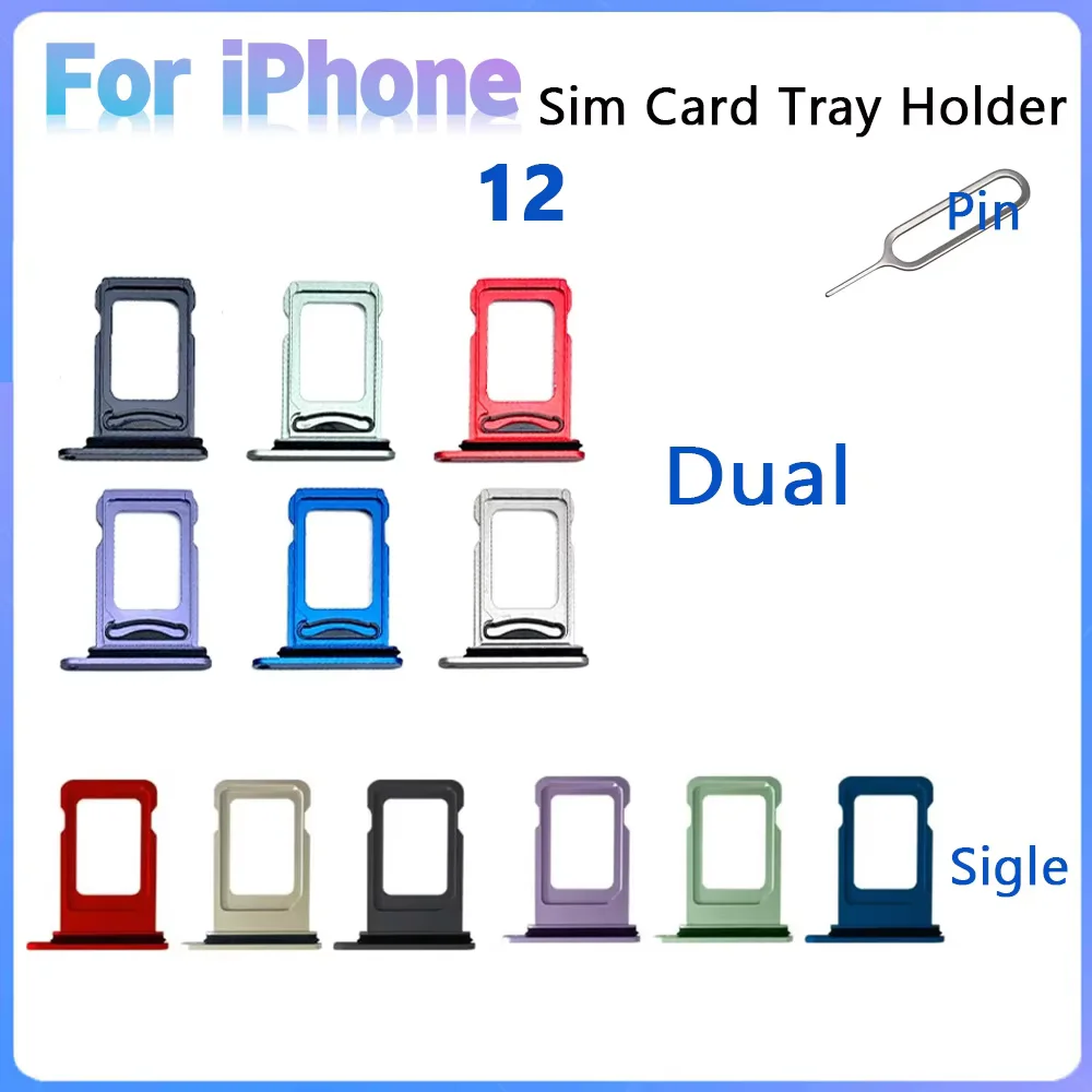 

Dual & Single Sim Card For iPhone 12 Holder SIM Card Tray Slot Holder Adapter Socket Replacement Parts With Pin