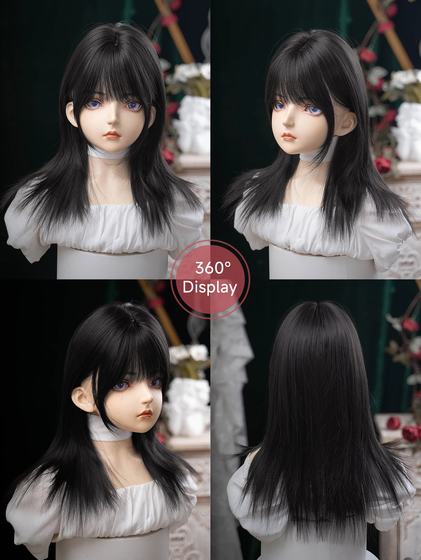 22 Zoll reine Stil weiche schwarze synthetische Perücken mit Pony mittleres natürliches glattes Haar für Frauen täglichen Gebrauch Cosplay hitzebeständig