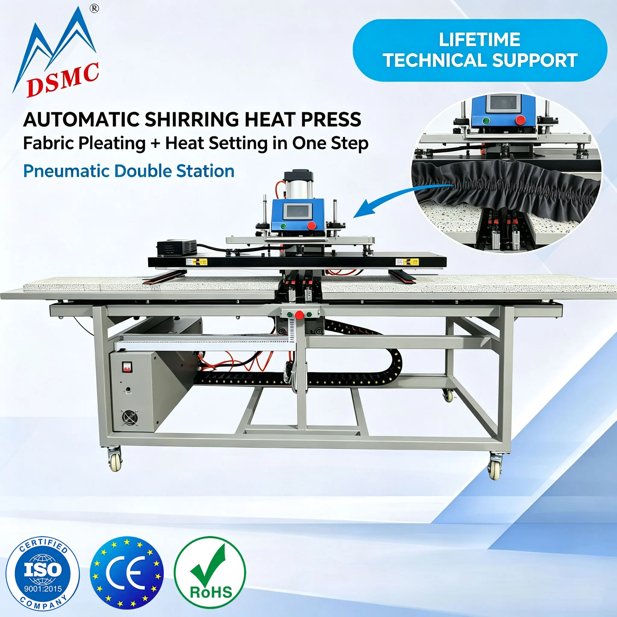 DSMC Elastic Band Ruffle Forming Heat Press Machine for Stretch Fabric Pleating Gathering