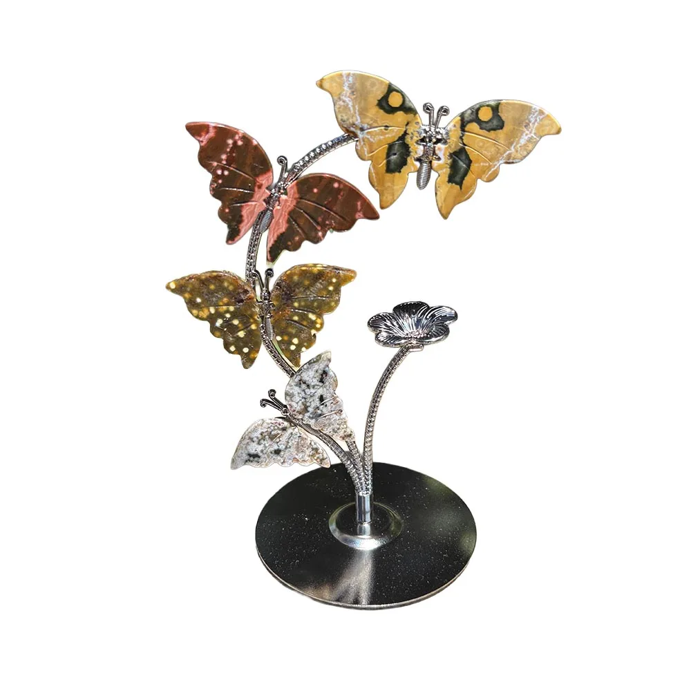 Ocean Jasper Butterfly Tree Display Handcrafted Crystal Figurine Reiki Healing Stone Spiritual Home Decor Gift