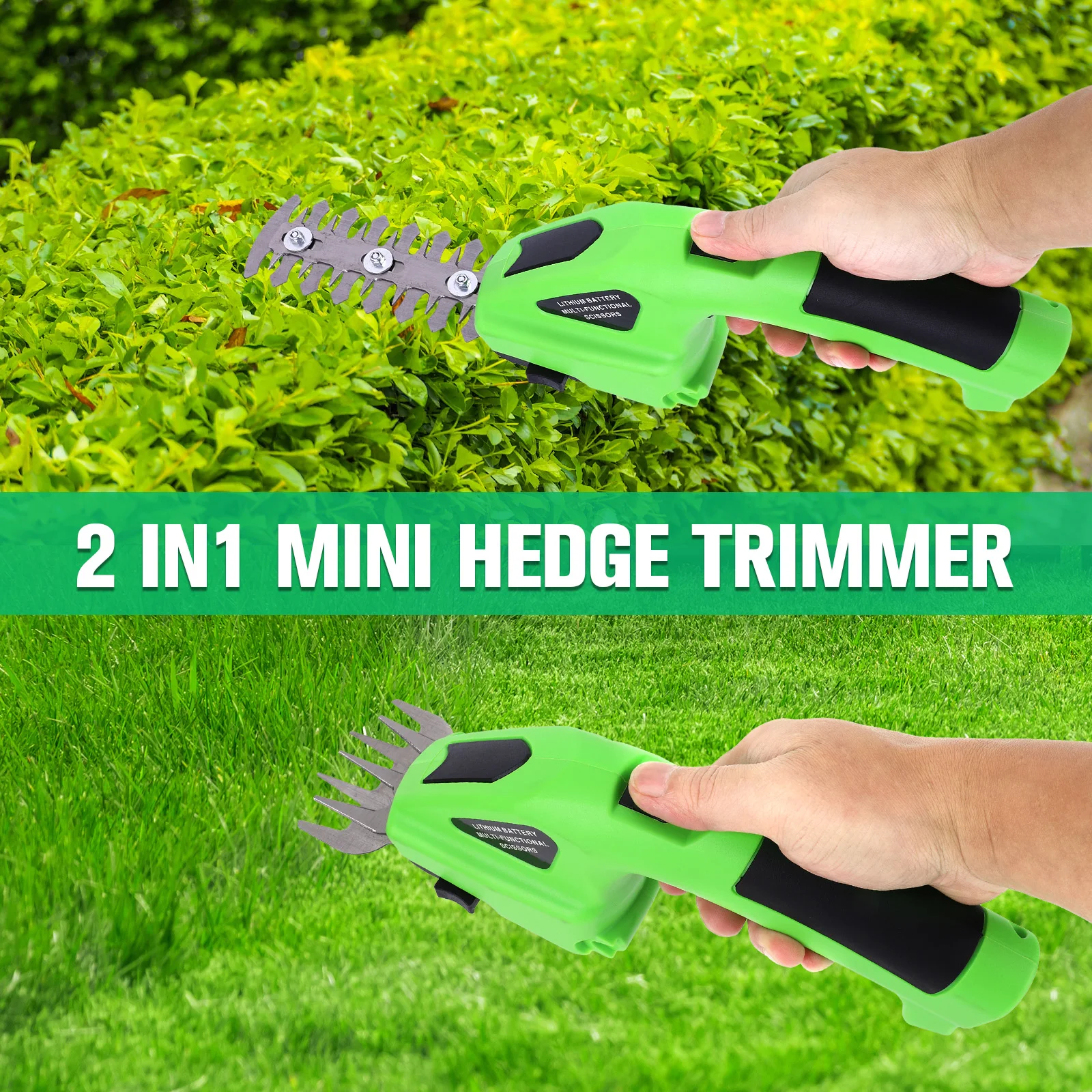 

2 in 1 Cordless Electric Hedge Trimmer Rechargeable Handheld Hedge Trimmer Shrub Trimmer Weeding Pruning Mower Garden Tool