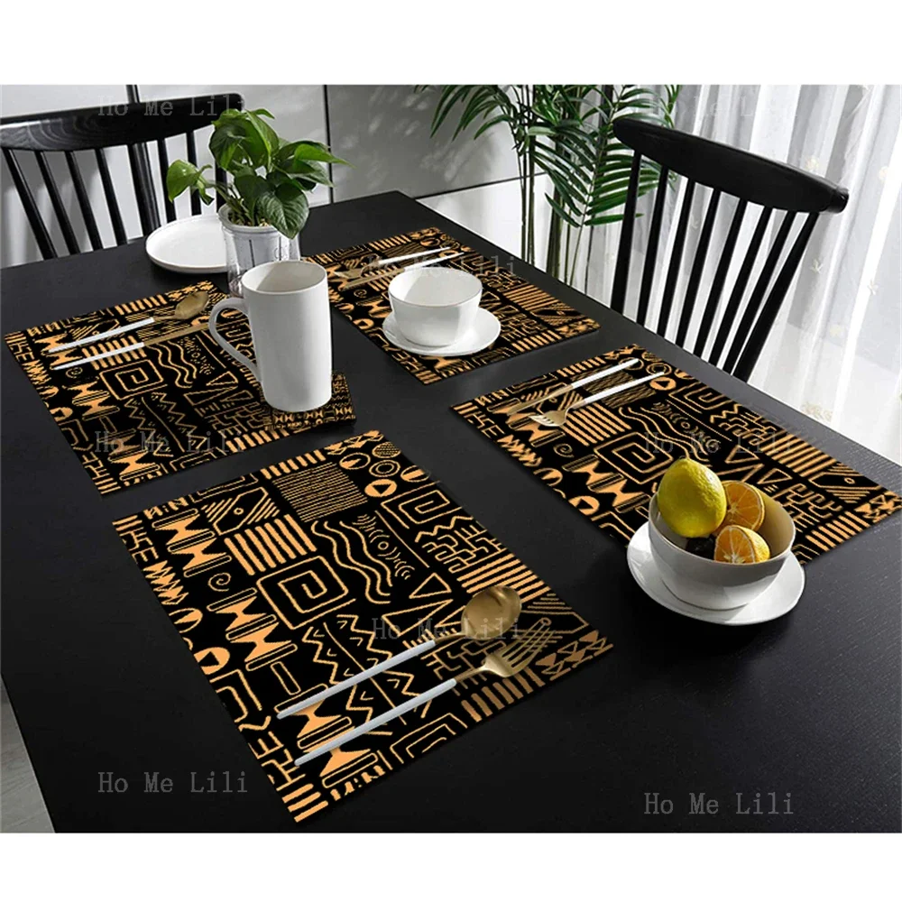 African Ethnic Pattern Tribal Art Aboriginal Retro Starbursts Modern Lines Colourful Star Abstract Polyester Fabric Placemats