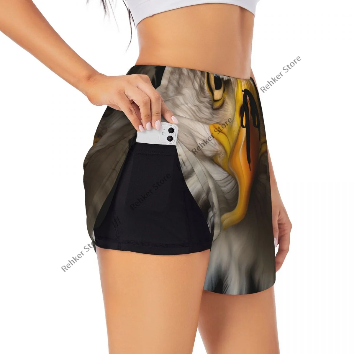 女性ヨガショーツハクトウワシ背景軽量アスレチック速乾通気性アウトドアランニングショーツ