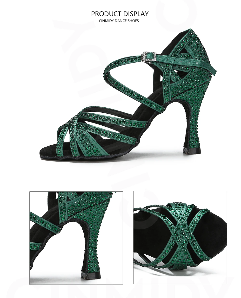 CINMIDY Grüne Strass-Tanzschuhe für Damen, Tango-Ballsaal-Tanzschuhe für Mädchen, Latein-Tanzschuhe mit Weicher Sohle, Party-Sandalen – Detail 15