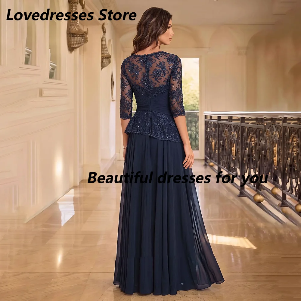 Elegant O NeckMother of The Bride Dresses Women Navy Blue Lace Top Chiffon Long Skirt Formal Evening Party Dress Customized