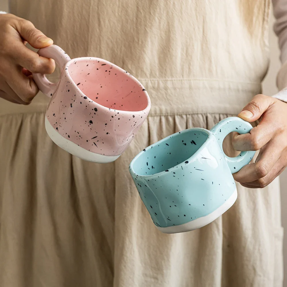 Korean Style Creative Ceramic Mugs Splash Ink Irregular Hand Made Handgrip Drinkware Couples Household Milk Coffee Mug Cups