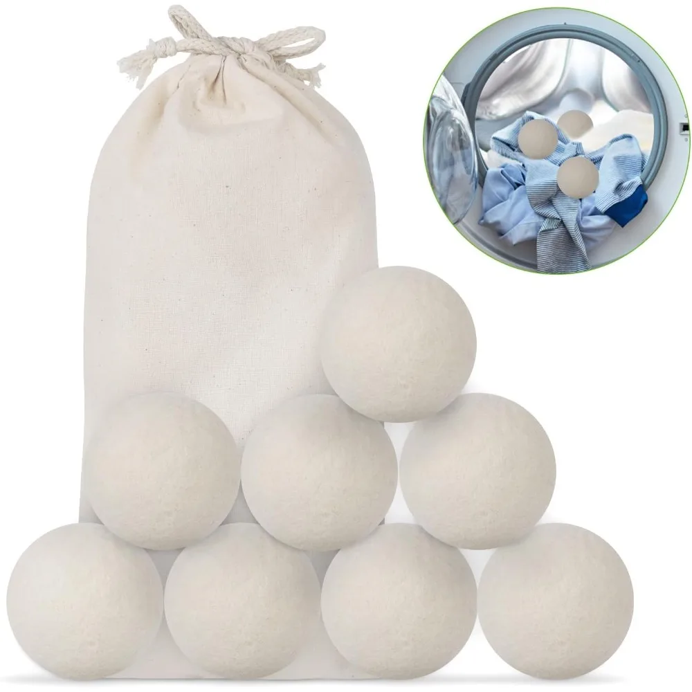 8pcs 8cm Wool Dryer Balls Natural Fabric Softener Reusable Antistatic  Softener Laundry Ball Home Washing Machine Accessories