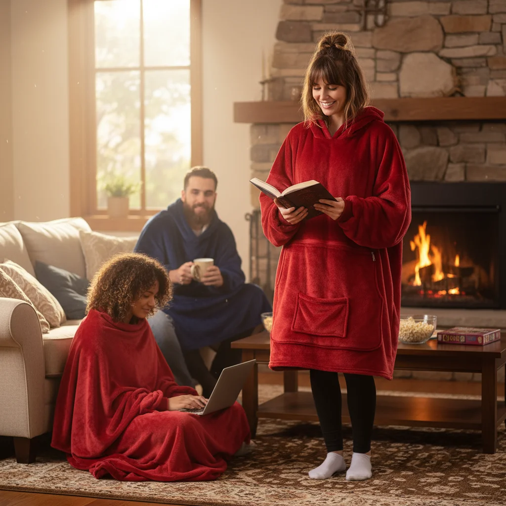 Comfortable Foldable Blanket Hoodie - Soft, Warm, Oversized Flannel Poncho with Hood for Adults - Fun Birthday Gift for Women and Men, Perfect for Indoor and Outdoor Camping Use (Foldable Bag)