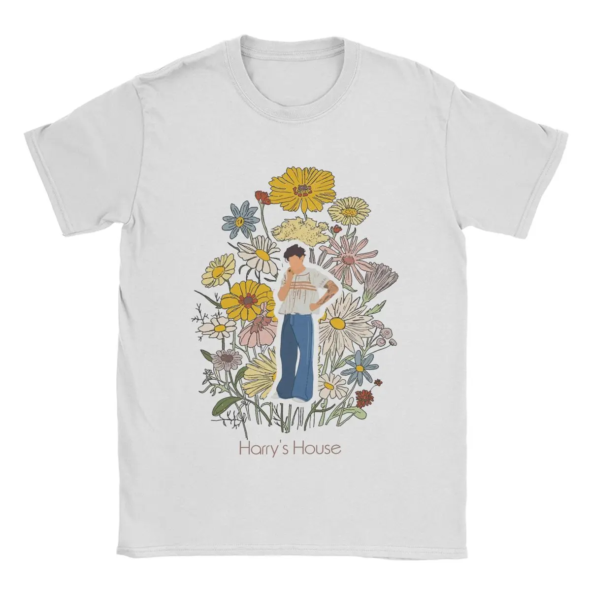 Awesome Harrys Styled Fruit Man With Flowers T-Shirts Men Round Neck Pure Cotton T Shirts Short Sleeve Tees Classic Clothing