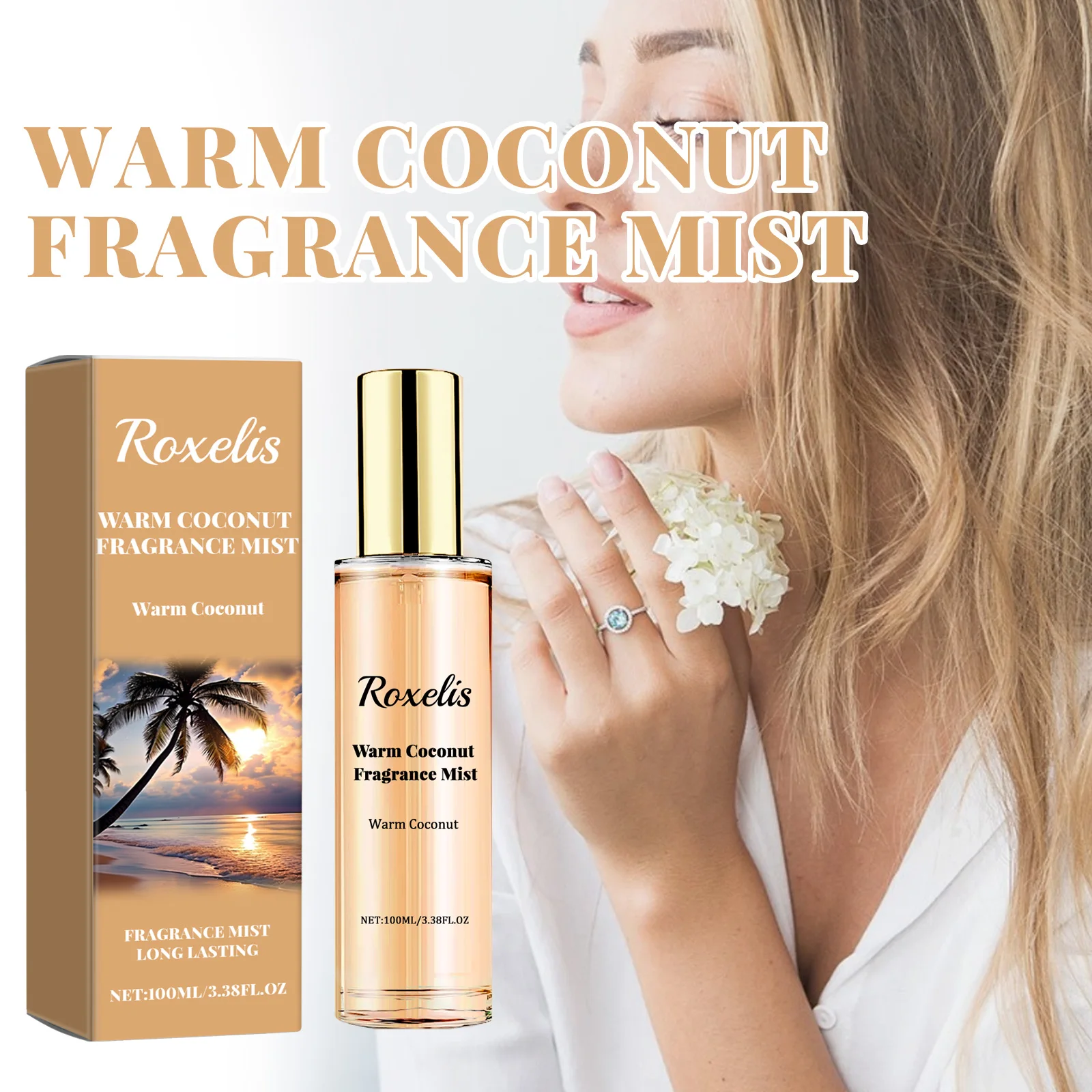 Longevity Warm Coconut Fragrance Mist Perfume, Fragrância duradoura, fresca e natural, encontro do casal com perfume, 3.38 oz