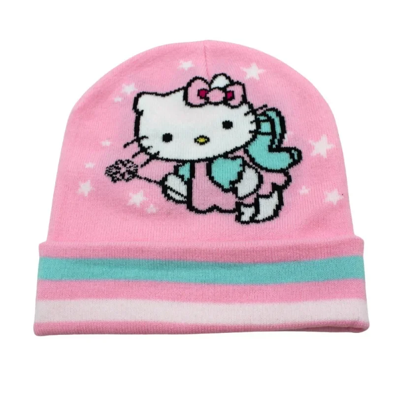 Sanrio Cute Accessories Autumn/Winter New Hello Kitty Kuromi Melody Jacquard Knitted Hat Anime Cartoon Warm Hoodie Knitted Hat