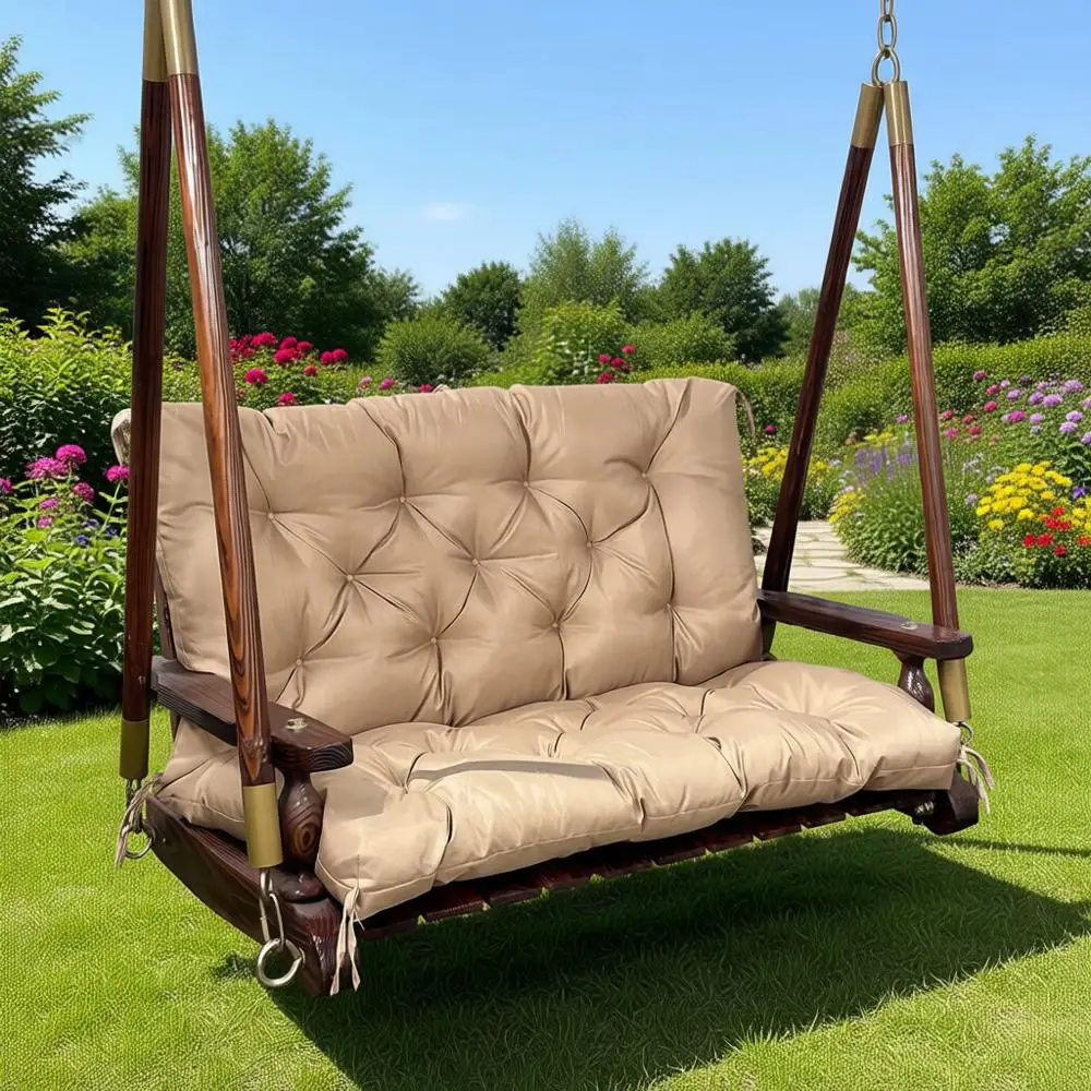 

2-3 Person Outdoor Waterproof Swing Cushions with Ties - Thick Cushion for Patio Loveseat with Backrest