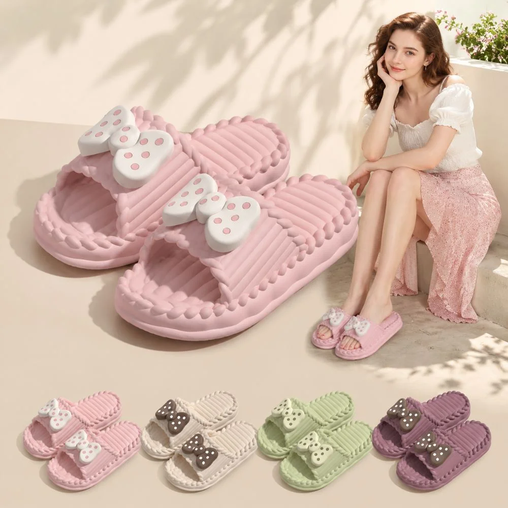 Niedliche PVC-Damen-Slipper mit Schleife, bequeme, rutschfeste Haussandalen, weiche Sohlen, leichte Badeslipper für den täglichen Gebrauch. – Detail 6