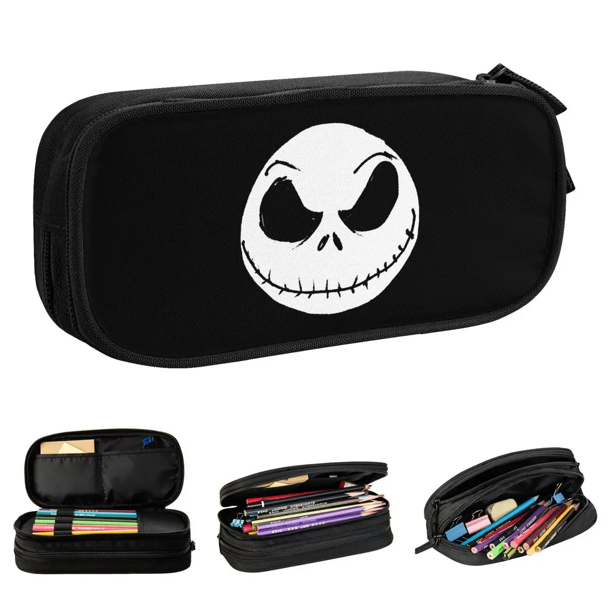 

The Nightmare Before Christmas Pencil Cases Jack Skellington Face Pencilcases Pen Box for Student Large Storage Pencil Bags